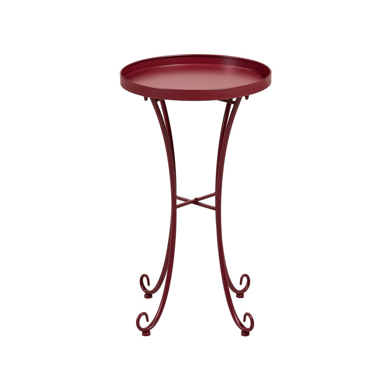Round Metal Outdoor Side Table , 40cm W 40cm D, Burgundy