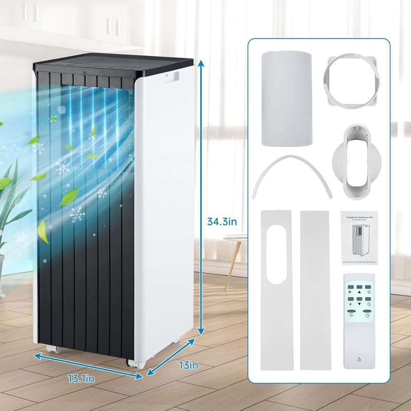 8,000 BTU 3-in-1 Portable Air Conditioner with Remote Control, Quiet AC Unit Covers Up to 350 Sq. Ft, 24H Timer, Dehumidifier & Fan Modes