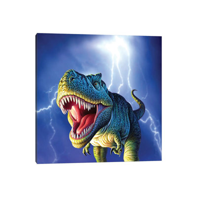 " A Tyrannosaurus Rex With A Blue Stormy Sky And Lightning Behind It " by Jerry LoFaro