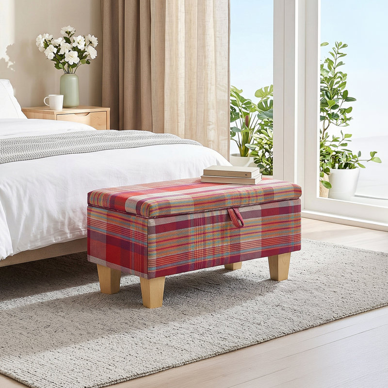 49cm Wide Rectangle Standard Ottoman, 34" H x 71" W x 37" D, Red Plaid