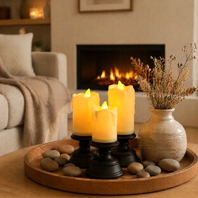 3 bougies DEL sans flamme (S / M / L), lumière ambre chaude, sécuritaire et lumineuse pour toutes les occasions
