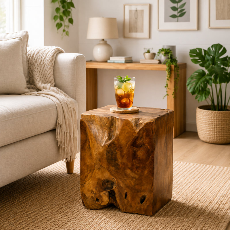 Solid Wood Accent Stool, Round Large