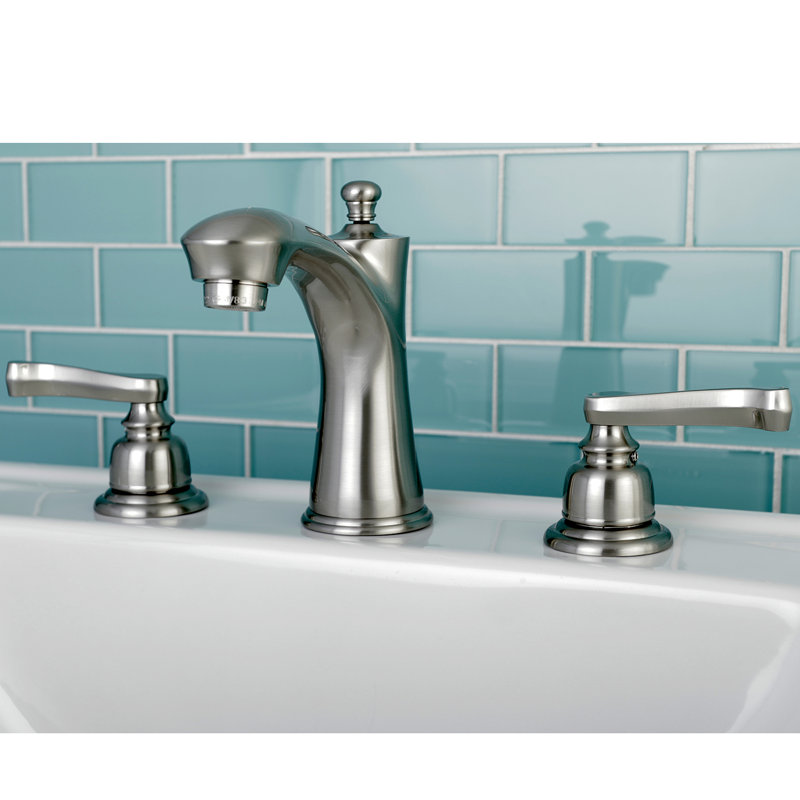 Kingston Brass Royale Two-Handle 3-Hole Deck Mount Widespread Bathroom Faucet with Retail Pop-Up Drain, Brushed Nickel