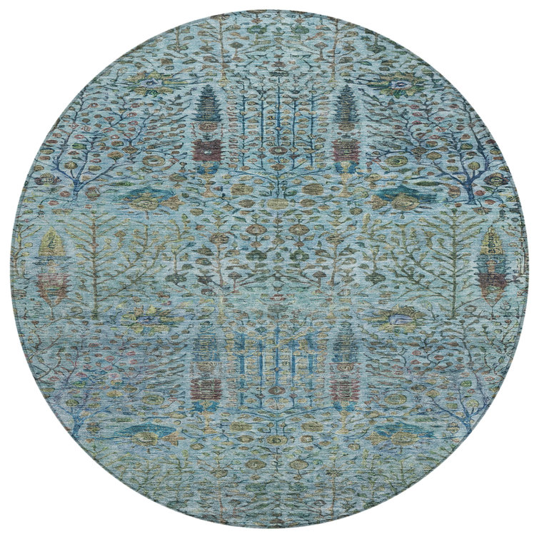 Machine Washable Indoor/Outdoor Xhevrie Teal Rug
