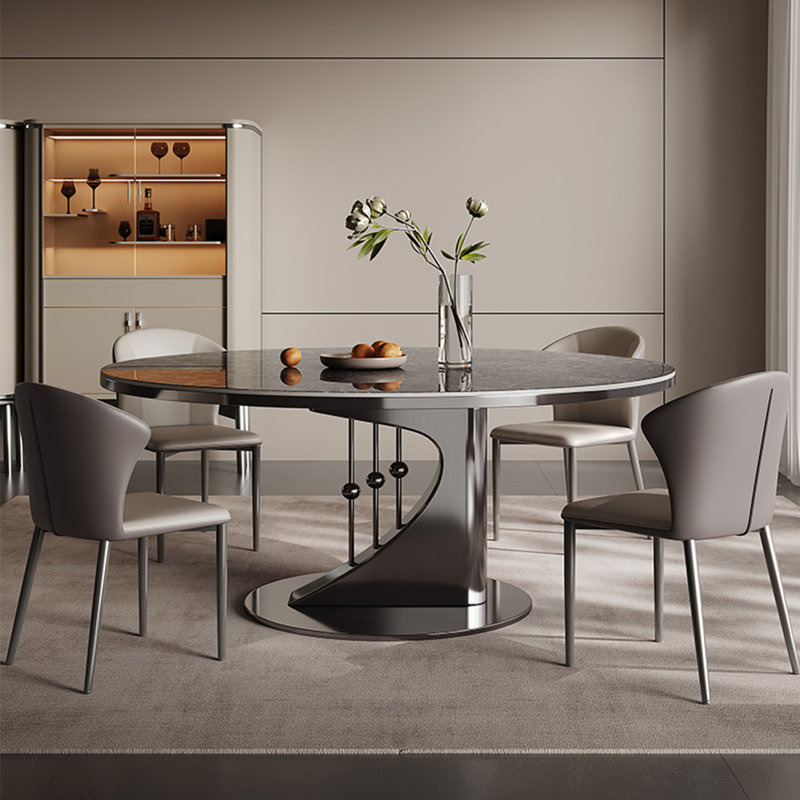 Light luxury household round dining table sets, Black, 29.5"H x 47.2"L x 47.2"W