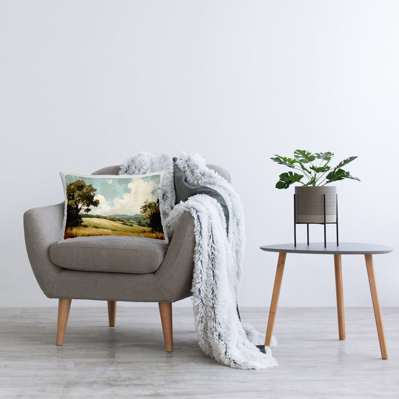 Coussin décoratif imprimé Peaceful Meadow with Overhanging Clouds par LSR Creative Studio