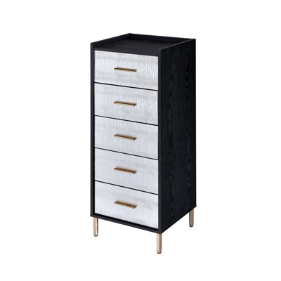Armoire à bijoux noire et argentée à 4 tiroirs avec plateau relevable