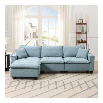 Modern Convertible Sectional Sofa,L-shaped Reversible Couch Set with Free Pillows,4 Seat Suede Velvet Sleeper Sofa with Ottoman for Living Room,Apartment,Office,3 Colors