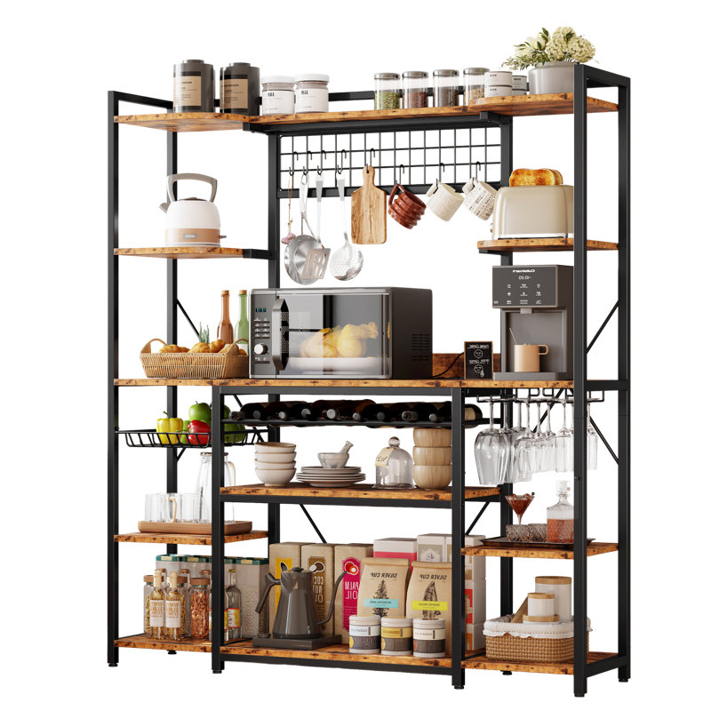 62.4"W Bakers Rack with Storage Shelves and Power Outlet - Thumbnail 3