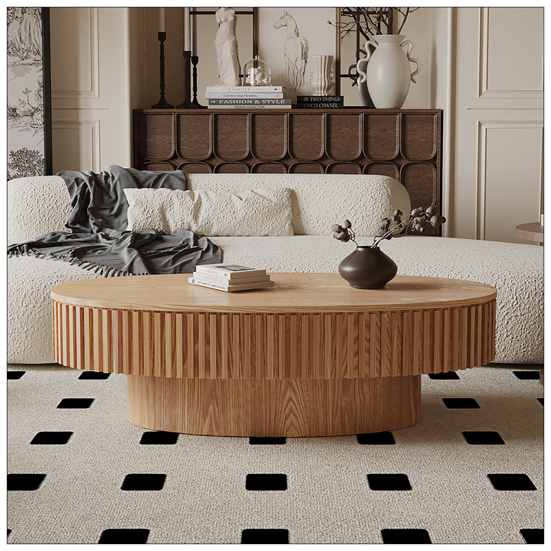 Table basse ovale avec rangement 47 po, Bois naturel