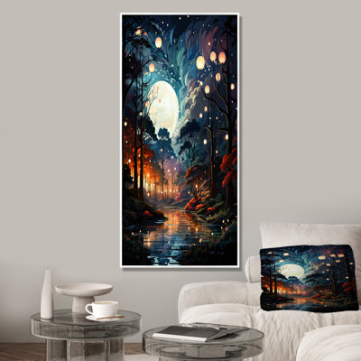Moonlight River Into The Forest II - Forest And River Wall Art