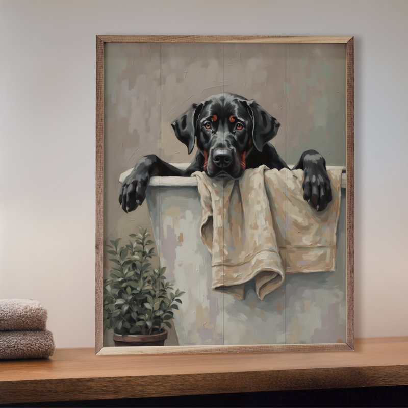 Bath Time Dog In White Tub, H 10 po x l 8 po