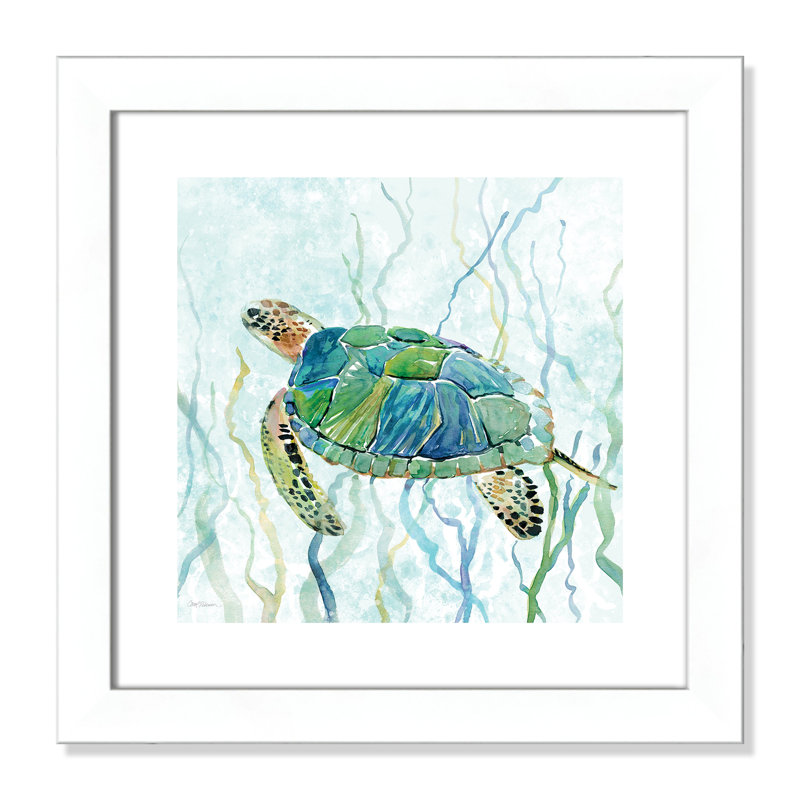 Avynlee «Sea Turtle Swim II», reproduction de peinture à l'aquarelle encadrée, Blanc mat, H 18,5 po x l 18,5 po x P 1,25 po