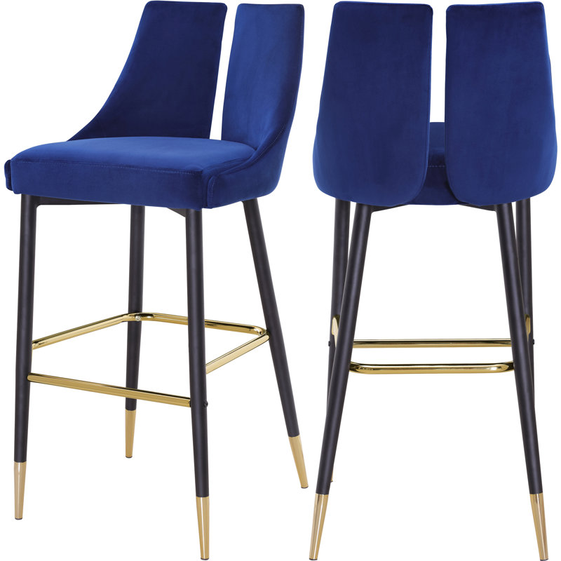 Cowans Upholstered Counter Stool with Metal Frame, Navy Velvet