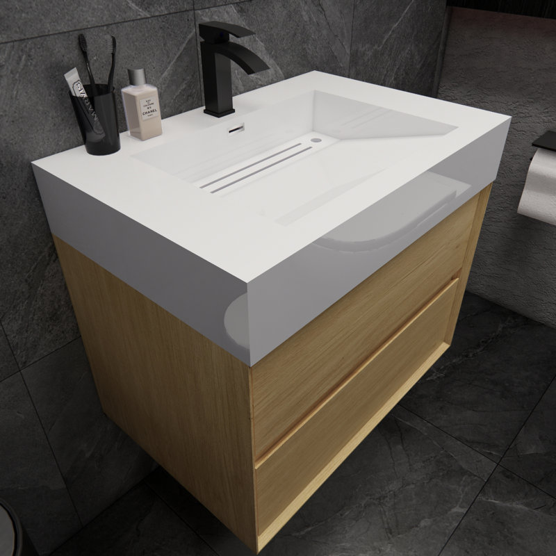 Albizu 30" Wall-Mounted Single Bathroom Vanity, Brown