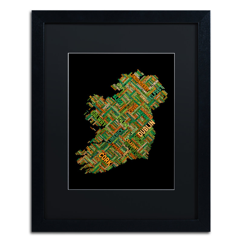 « ireland city text map », impression encadrée, H 20 po x l 16 po x P 0,5 po