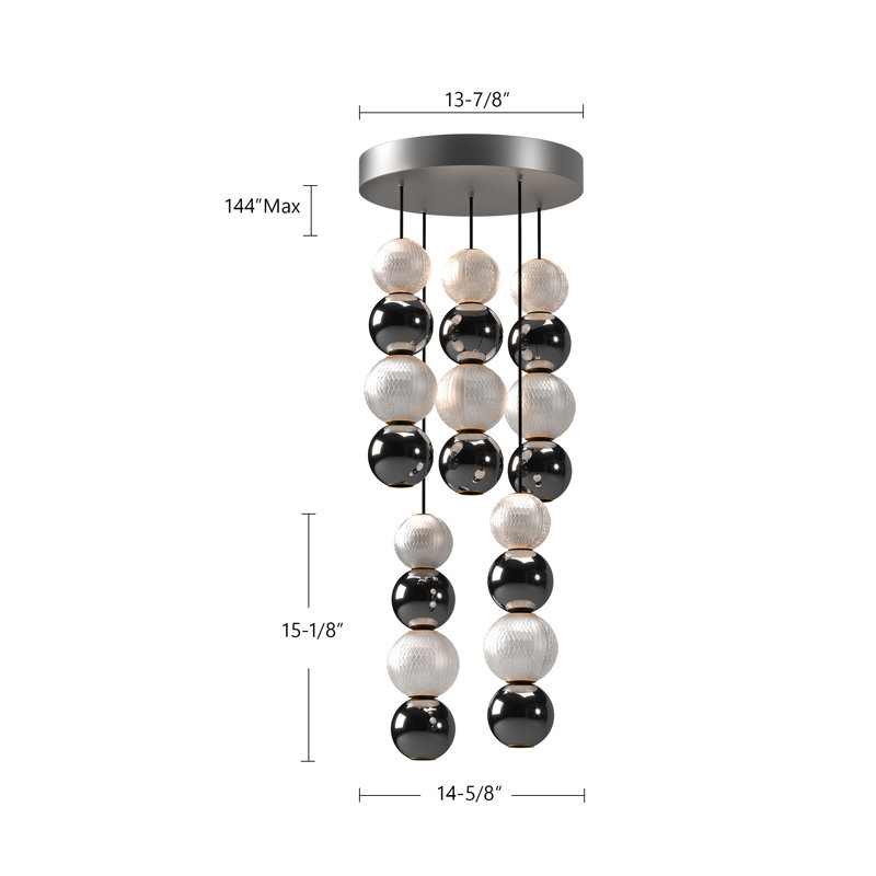 Onyx 5 - Light Cluster Globe LED Pendant, Natural Brass