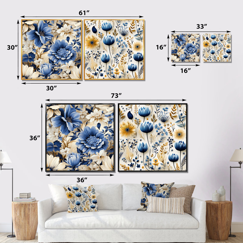 Ensemble de salon vaucluse - art mural floral, Toile tendue, H 16 po x l 33 po x P 1 po