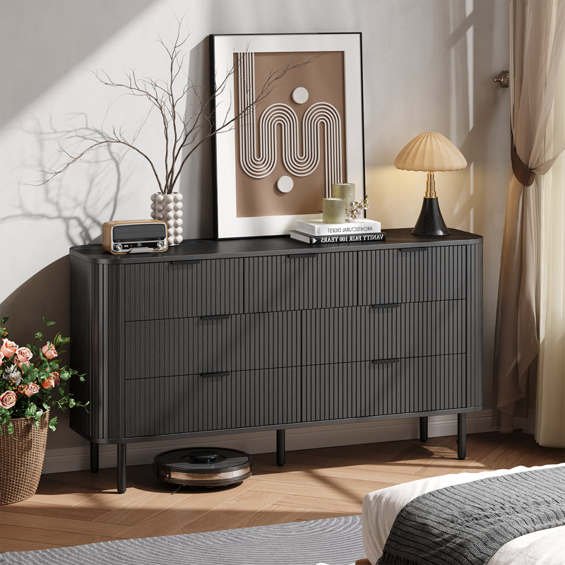 Commode double 7 tiroirs 60,24 po Bridgemont, Noir
