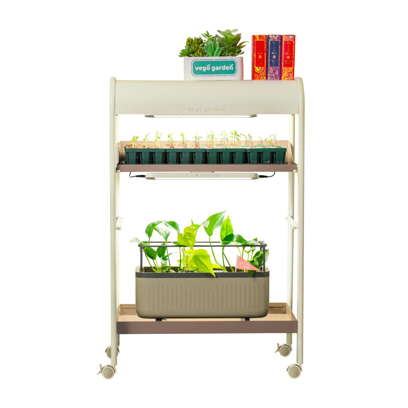Support pour plante d'intérieur en métal à 2 niveaux de 38,2 po de hauteur avec lumière de croissance