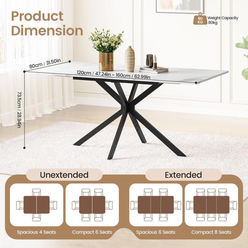 6 - Person Drop Leaf Dining Set, Brown, White