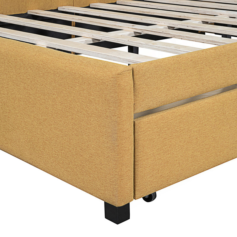 Full Size Upholstered Daybed With 2 Storage Drawers, Sofa Bed Frame, Day Bed, Yellow