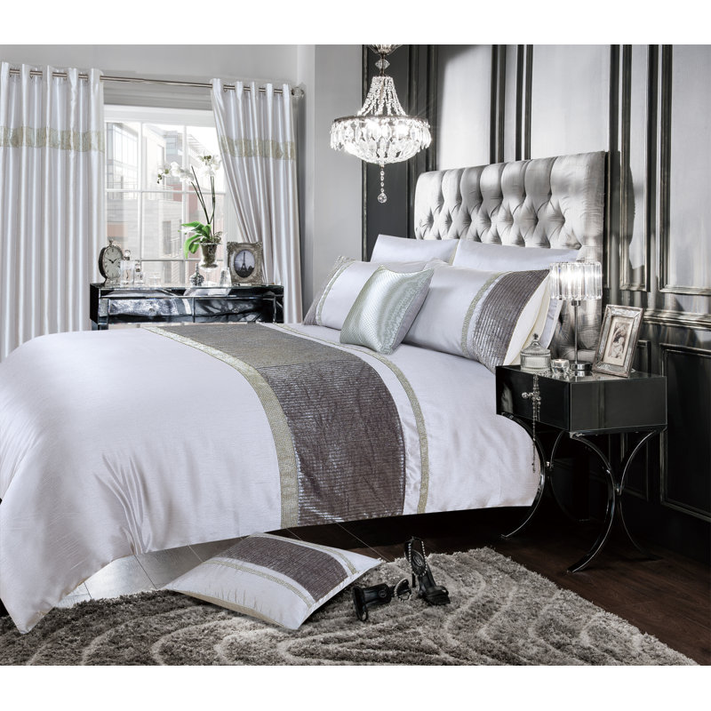 Odeen Silk Diamante Duvet Cover Set, Single Duvet Cover Set, Natural