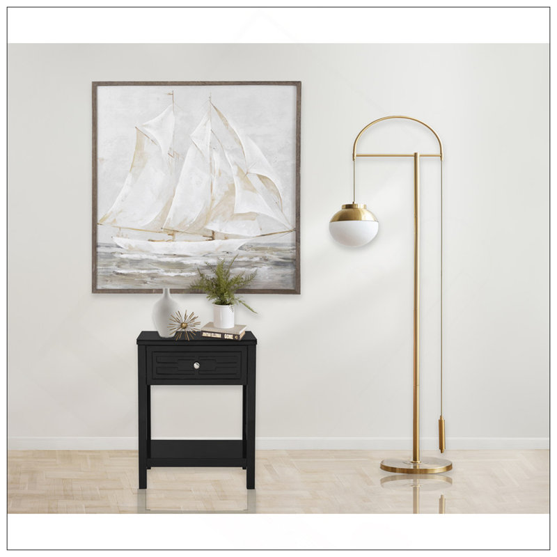 Table de chevet 23 po avec plateau et tiroir en bois, Noir, noir, noir, noir