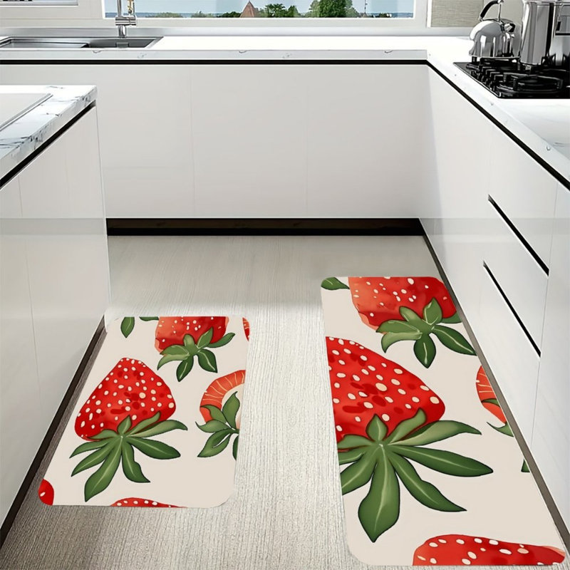 Tapis de cuisine crème et fraise, 2 pièces pour la cuisine et le salon
