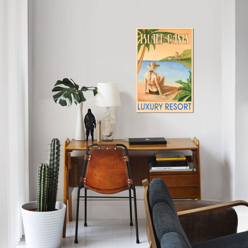 « island oasis », affiche rétro sur toile, H 18 po x l 12 po x P 1,5 po
