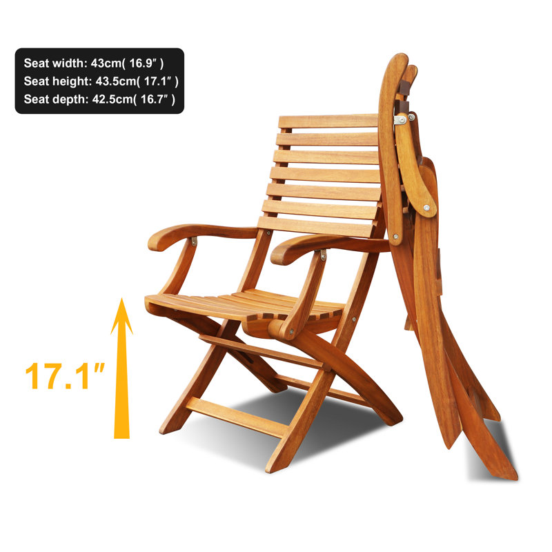 Chaise de patio pliante en teck avec coussins Cull