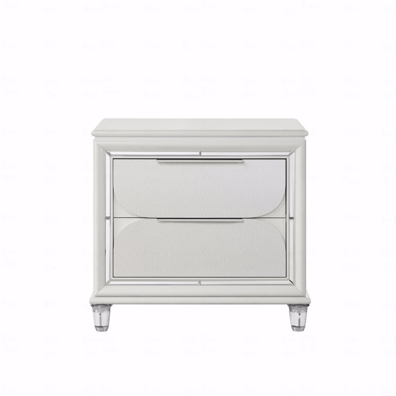 Table de chevet à 2 tiroirs avec pieds décoratifs en cristal acrylique