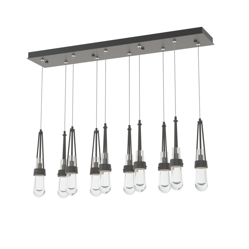 Luminaire suspendu à 10 lumières Link, Standard: 19 po à 80 po, Verre transparent, Fer naturel