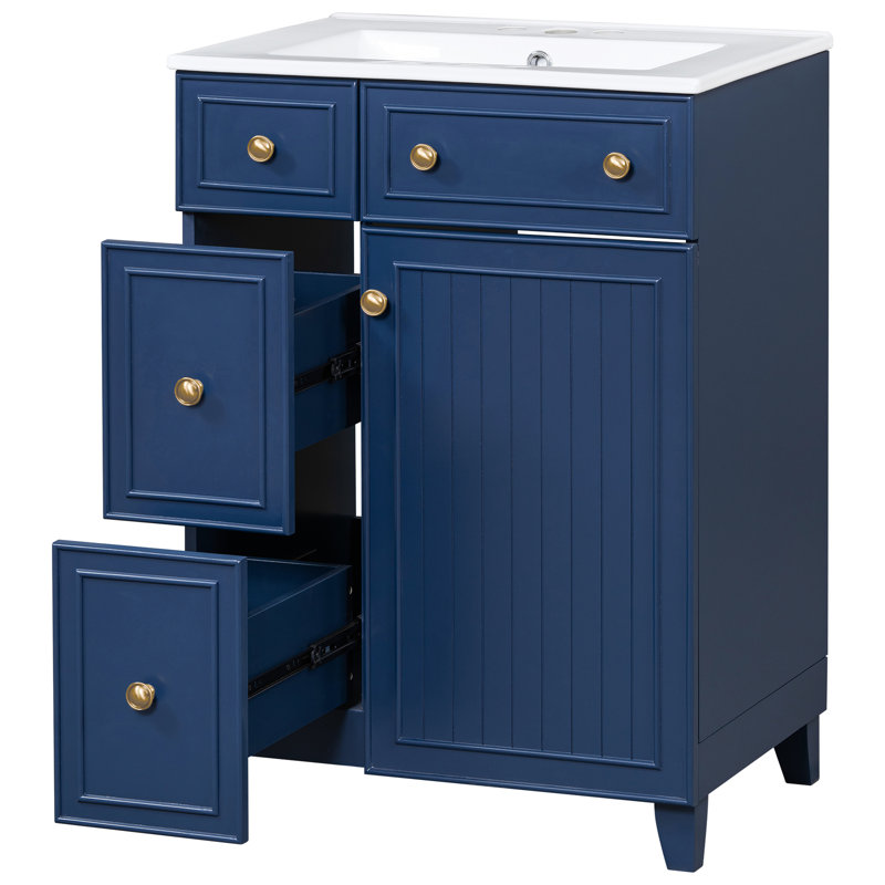 Meuble-lavabo de 24 po de conception fonctionnelle avec lavabo en céramique 24 po, Bleu