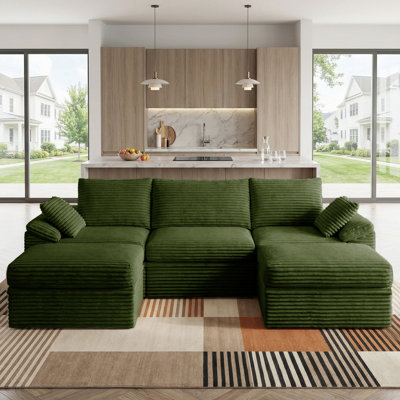 107'' Comfy U Shaped Sectional Modular 5-Piece Cloud Sofa with Ottomans Tool-free Easy Assembly Corduroy Fabric