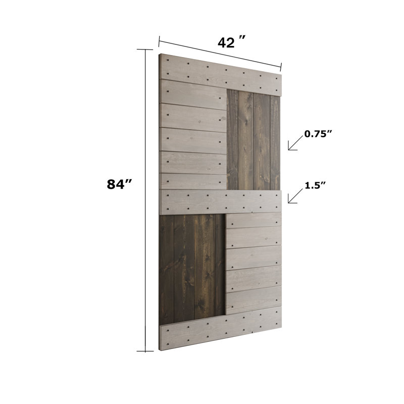 Porte de grange coulissante en bois de pin noueux S Series sans trousse de quincaillerie, 42 po x 84 po