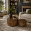 Ensemble de 2 nichoirs ronds gigognes en bois de noyer avec un design à lattes verticales pour un décor de salon rustique-259641125