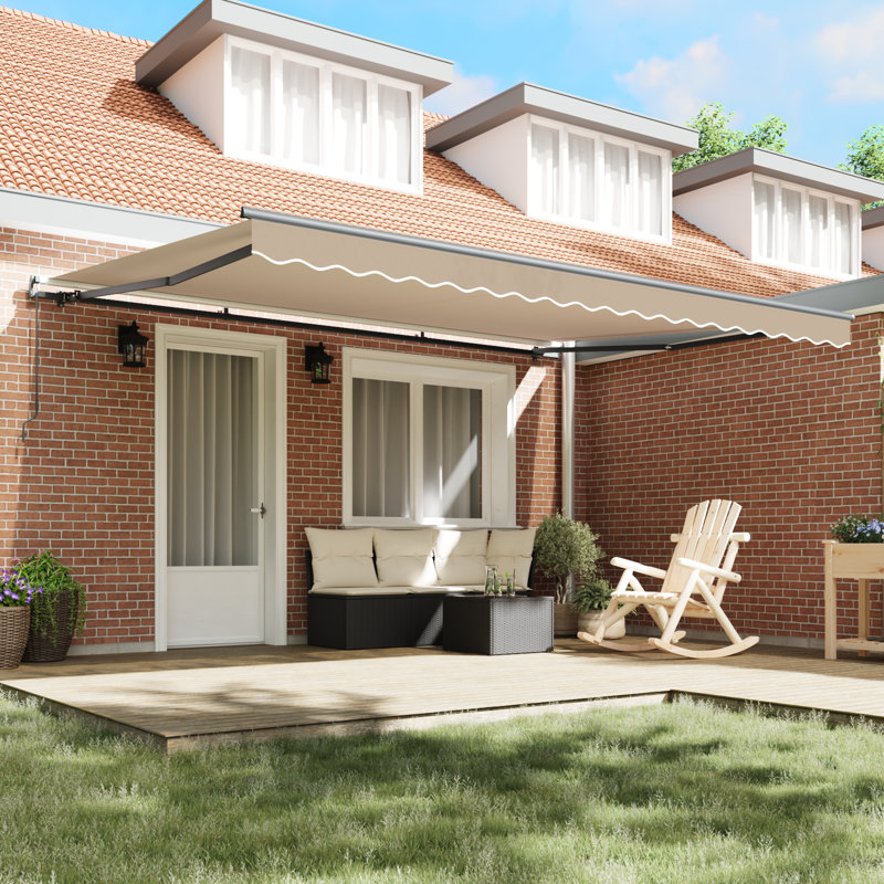 Brayden Studio Retractable Patio Awning, 450 cm W x 300 cm D, Grey/Beige