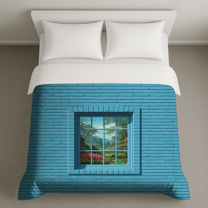 Housses de couette murales en brique bleue, Grand lit