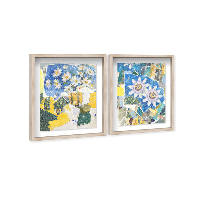 Blue Sunshine Set Shadowbox Floral & Botanical Print by Oliver Gal, Black Frame, 16 x 20, 21.5"H x 25.5"W