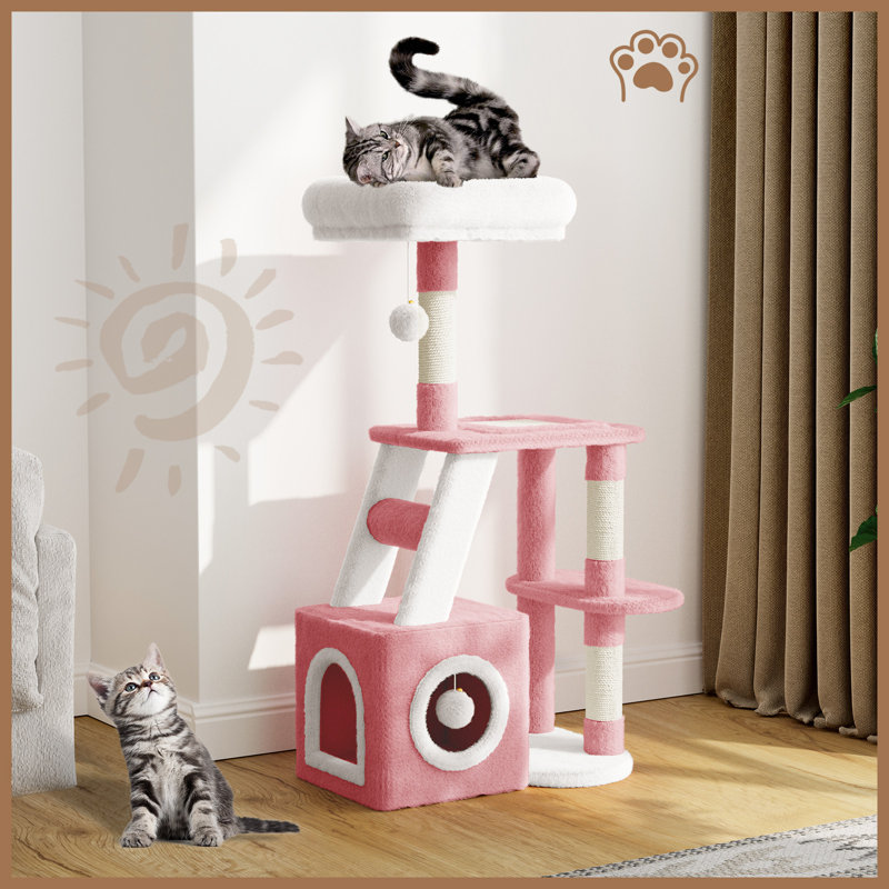 Amadahy 107cm H Cat Tree, Pink/White