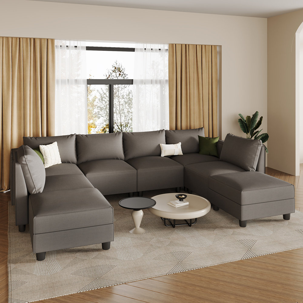 Image showcasing Hokku Designs Minimalist Sectional U Shaped Sofa with Storage - Wayfair ...