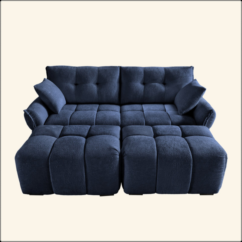Ensemble de canapé 2 places avec 2 repose-pieds et coussins décoratifs en chenille moelleuse idéale pour un salon ou un dortoir