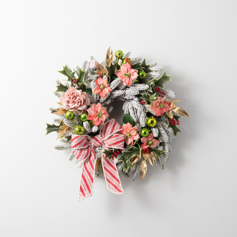 Couronne de poinsettia artificielle fabriquée à la main 24 po