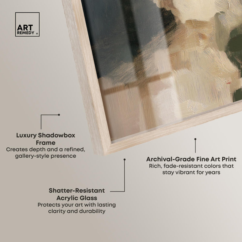 «Mist and Memory I Boho Art Shadowbox» par Art Remedy, H 25 po x l 21 po, Crème