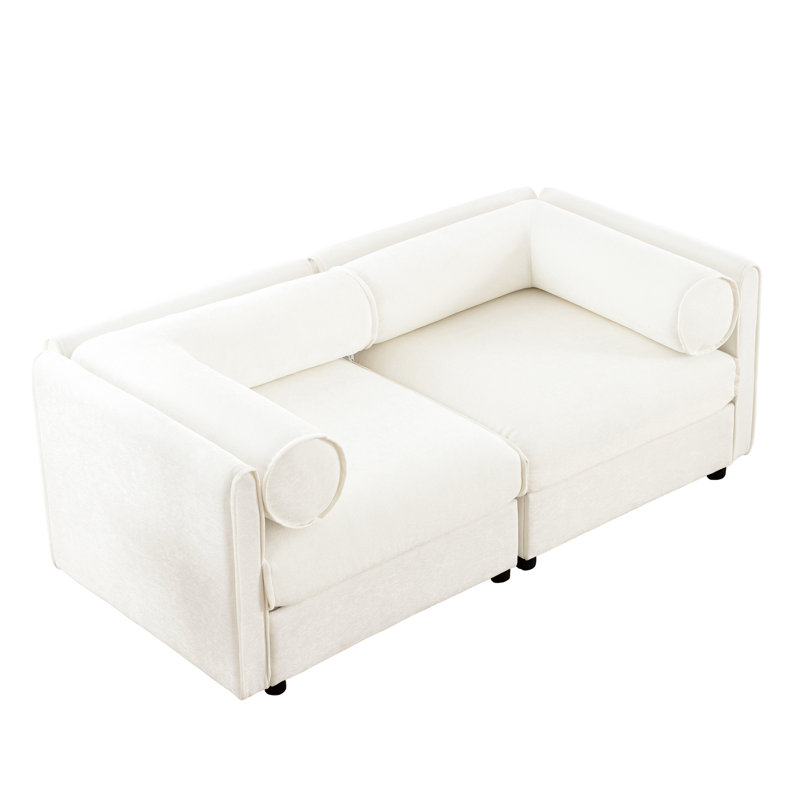 Canapé moderne en chenille avec rangement - causeuse peu encombrante, dossier et accoudoirs cylindriques, compartiment caché - élégant et fonctionnel pour les petits espaces