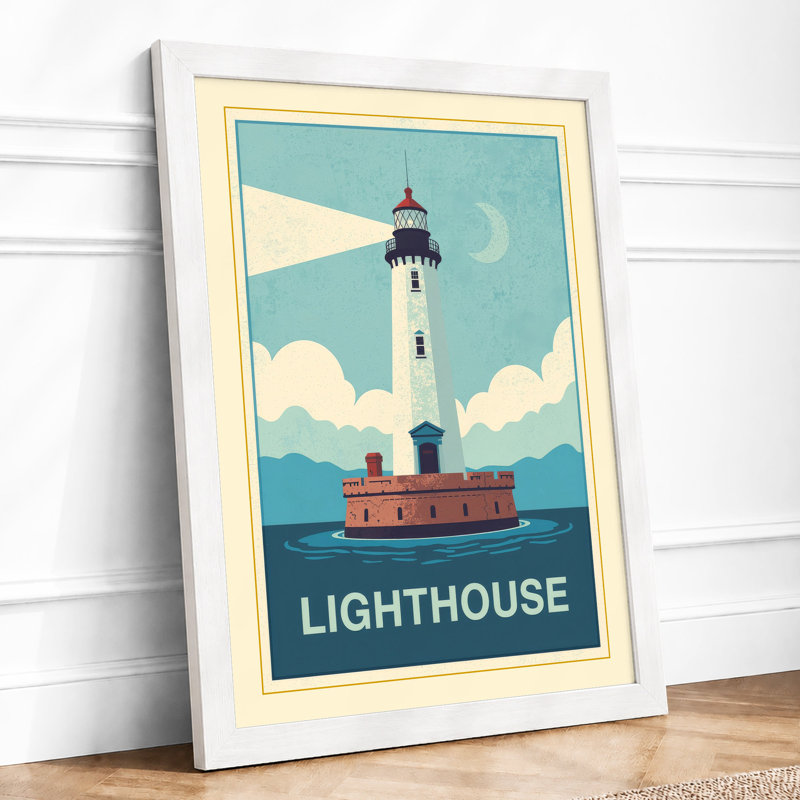 Coastal Lighthouse Vintage - Print, A1 - 84.1 x 59.4 cm, White