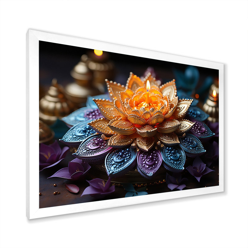 «Hinduisim Vibrant Mandala - Hindouisme», art mural, H 16 po x l 32 po x P 1 po, Cadre simple blanc