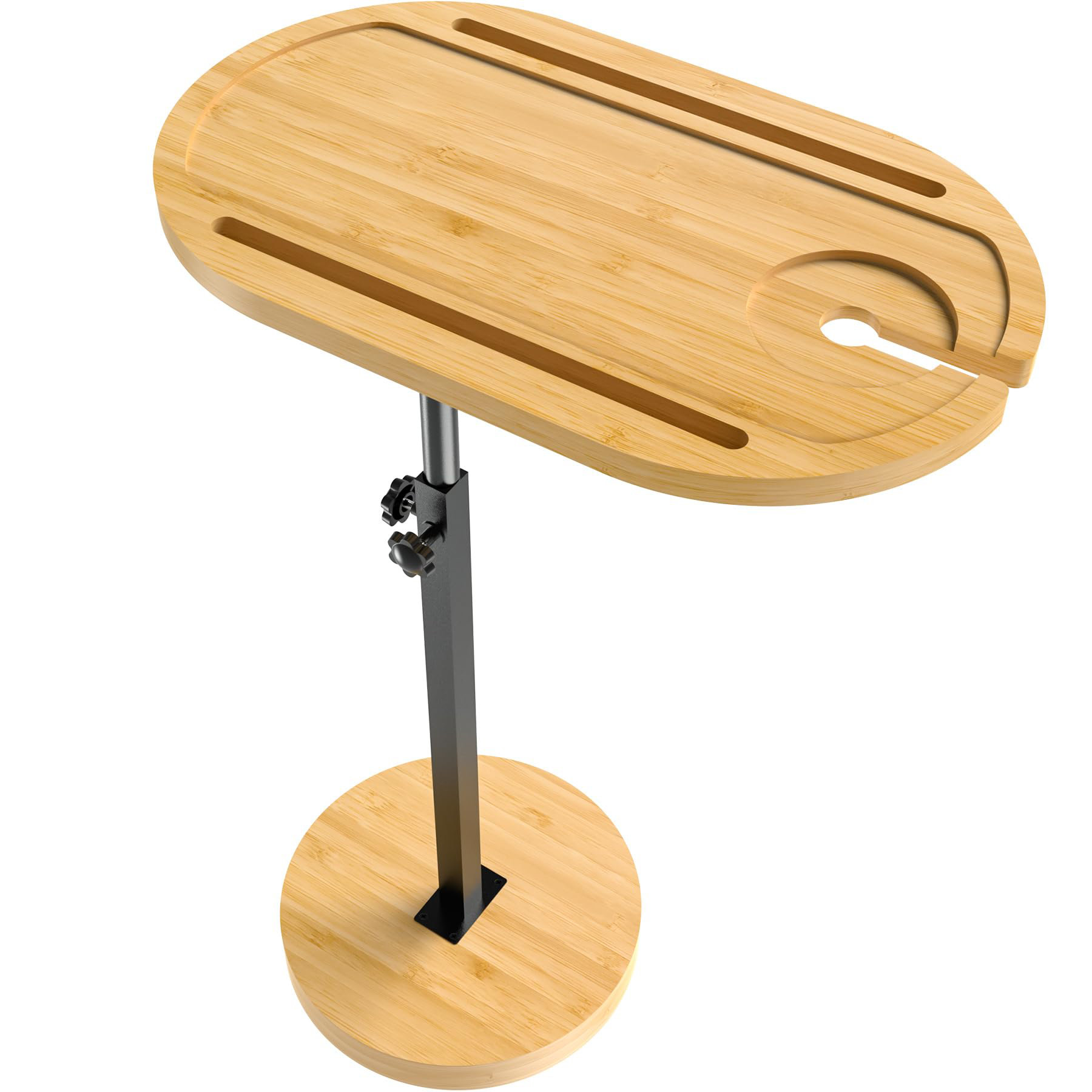 Rebrilliant Bamboo Swivel Tv Tray Table With Thickened Stable Non Tipping Base Adjustable Height