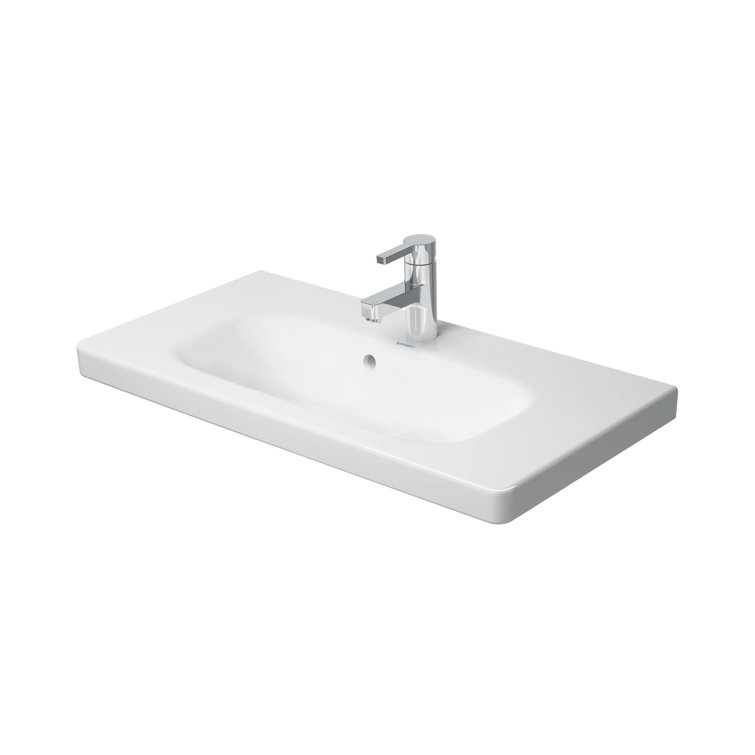 White Ceramic Rectangular Wall Mount Bathroom Sink with Overflow